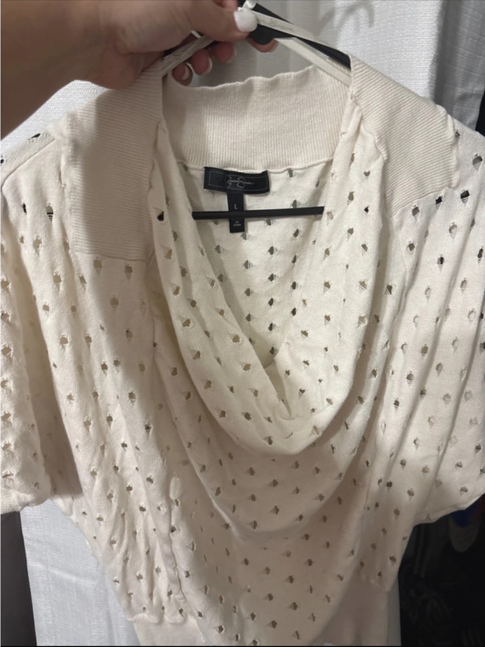 Jessica Simpson Cream Cowl Neck Eyelet Knit Sweater
